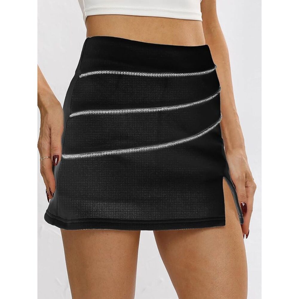 High Waist Black A Line Chain Short Skirt with Shorts Sz M